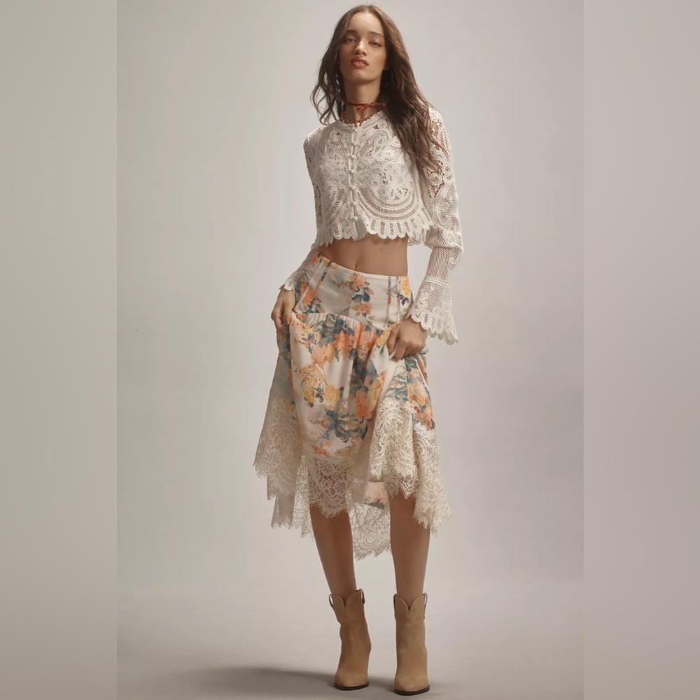Anthropologie Asymmetrical Lace A-Line Skirt